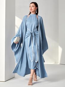 Modelyn Bộ đồ hai mảnh nữ màu trơn Thanh lịch - Màu xanh lam - Xem 1