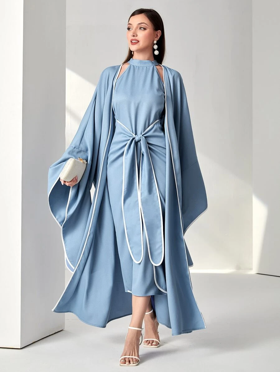 Modelyn Bộ đồ hai mảnh nữ màu trơn Thanh lịch - Màu xanh lam - Xem 1