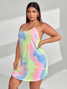 SHEIN SXY Plus Tie Dye Halter Dress - Yellow - View 2