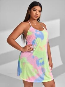 SHEIN SXY Plus Tie Dye Halter Dress - Yellow - View 5