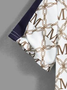 SHEIN Young Boy Letter & Chain Print Contrast Collar Polo Shirt & Shorts
