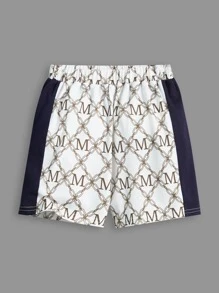 SHEIN Young Boy Letter & Chain Print Contrast Collar Polo Shirt & Shorts