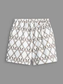 SHEIN Young Boy Letter & Chain Print Contrast Collar Polo Shirt & Shorts