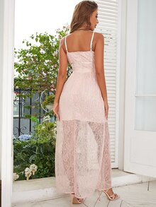 D&M Contrast Sequin Zip Back Mesh Cami Dress - Baby Pink - View 2