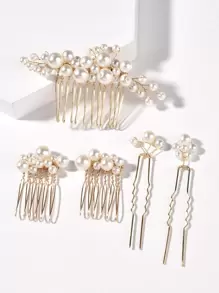 5 件仿珍珠装饰新娘头饰优雅发梳梳子适用于头发侧梳，学校用品，婚礼