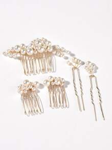 5 件仿珍珠装饰新娘头饰优雅发梳梳子适用于头发侧梳，学校用品，婚礼