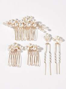 5 件仿珍珠装饰新娘头饰优雅发梳梳子适用于头发侧梳，学校用品，婚礼