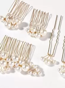 5 件仿珍珠装饰新娘头饰优雅发梳梳子适用于头发侧梳，学校用品，婚礼