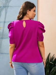 SHEIN Clasi Áo sơ mi Plus Size cườm đính Nút Ngọc trai màu trơn Thanh lịch - Màu đỏ tím - Xem 3