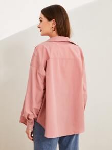 Mulvari Áo sơ mi nữ Đắp vá Nút phía trước Lá thư Giải trí - Màu Hồng  San hô - Xem 4