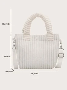 Metal Decor Corduroy Square Bag - Beige - View 3