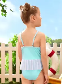 Đồ một mảnh Bé gái chập biết đi Tương phản Mesh Xù Hoạt hình Dễ thương - Màu xanh nhạt - Xem 2