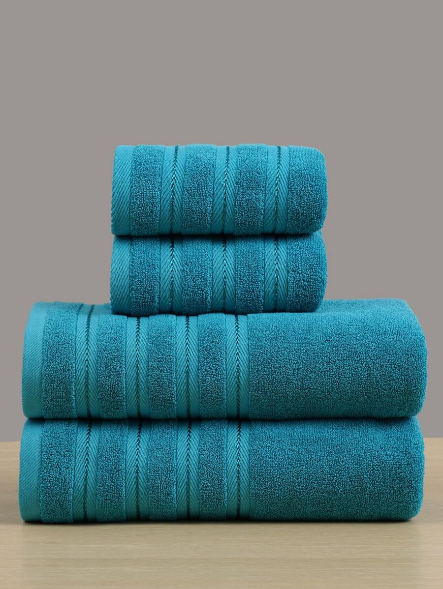 QIBHI 1pc Solid Color Towel - Blue - View 1