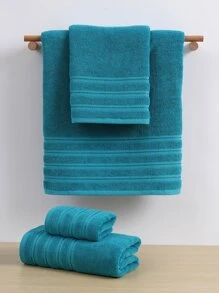 QIBHI 1pc Solid Color Towel - Blue - View 2