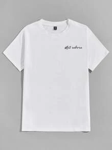 ROMWE MEN Prep Men Letter Graphic Oversized Tee, School - White - View 2