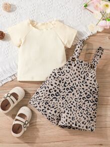 Đứa bé gái Tay Raglan Áo thun & In hoa Báo Romper tổng thể - Nhiều màu - Xem 1