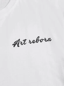 ROMWE MEN Prep Men Letter Graphic Oversized Tee, School - White - View 3