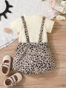 Đứa bé gái Tay Raglan Áo thun & In hoa Báo Romper tổng thể - Nhiều màu - Xem 2