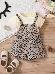 Đứa bé gái Tay Raglan Áo thun & In hoa Báo Romper tổng thể - Nhiều màu - Xem 4