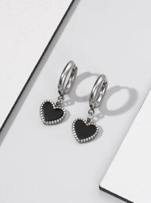 时尚流行的心形装饰耳坠不锈钢朋克嘻哈风格珠宝礼物和时尚情人节装扮 - 銀色 - 查看 2