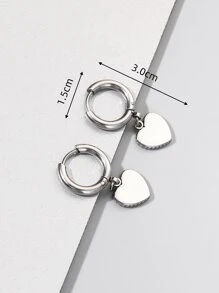 时尚流行的心形装饰耳坠不锈钢朋克嘻哈风格珠宝礼物和时尚情人节装扮 - 銀色 - 查看 3