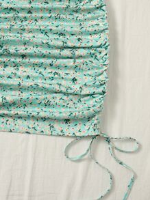 Soleia Drawstring Knot Cut Out Front Ditsy Floral Cami Top & Ruched Skirt Set - Multicolor - View 5