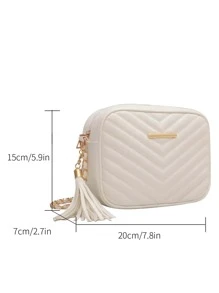 Túi Crossbody Nữ Tua In chữ V Chuỗi Đúng mốt - trắng - Xem 3
