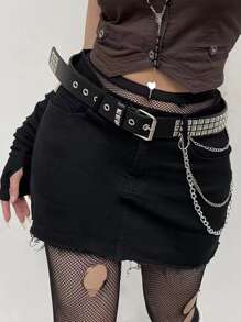 1 pieza Cinturón sexy de mujer con decoración de tachuelas y cadena para Halloween, Día de San Valentín, verano, escuela