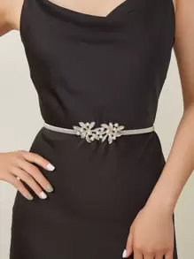 Ngọc trai Giả Trang trí lá Thắt lưng Thanh lịch - Bạc - Xem 1