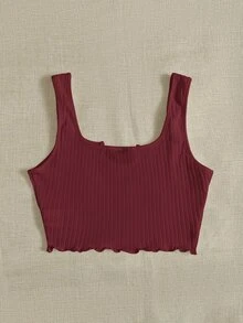 SHEIN EZwear 西裝領小褶邊羅紋針織背心上衣 - 酒紅色 - 查看 2