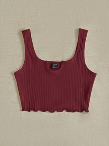 SHEIN EZwear 西裝領小褶邊羅紋針織背心上衣 - 酒紅色 - 查看 3