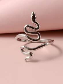 Snake Design Cuff Ring - Silver - View 2