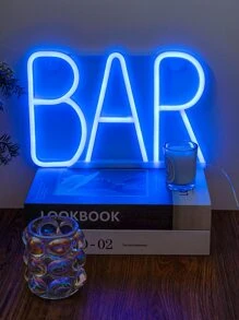 1入組霓虹吧燈- 電池盒和USB兩用，可用於房間裝飾、派對裝飾、室外非防水裝飾、牆面裝飾、家居裝飾、房間LED霓虹燈、仙女燈夜燈 - 藍色 - 查看 2