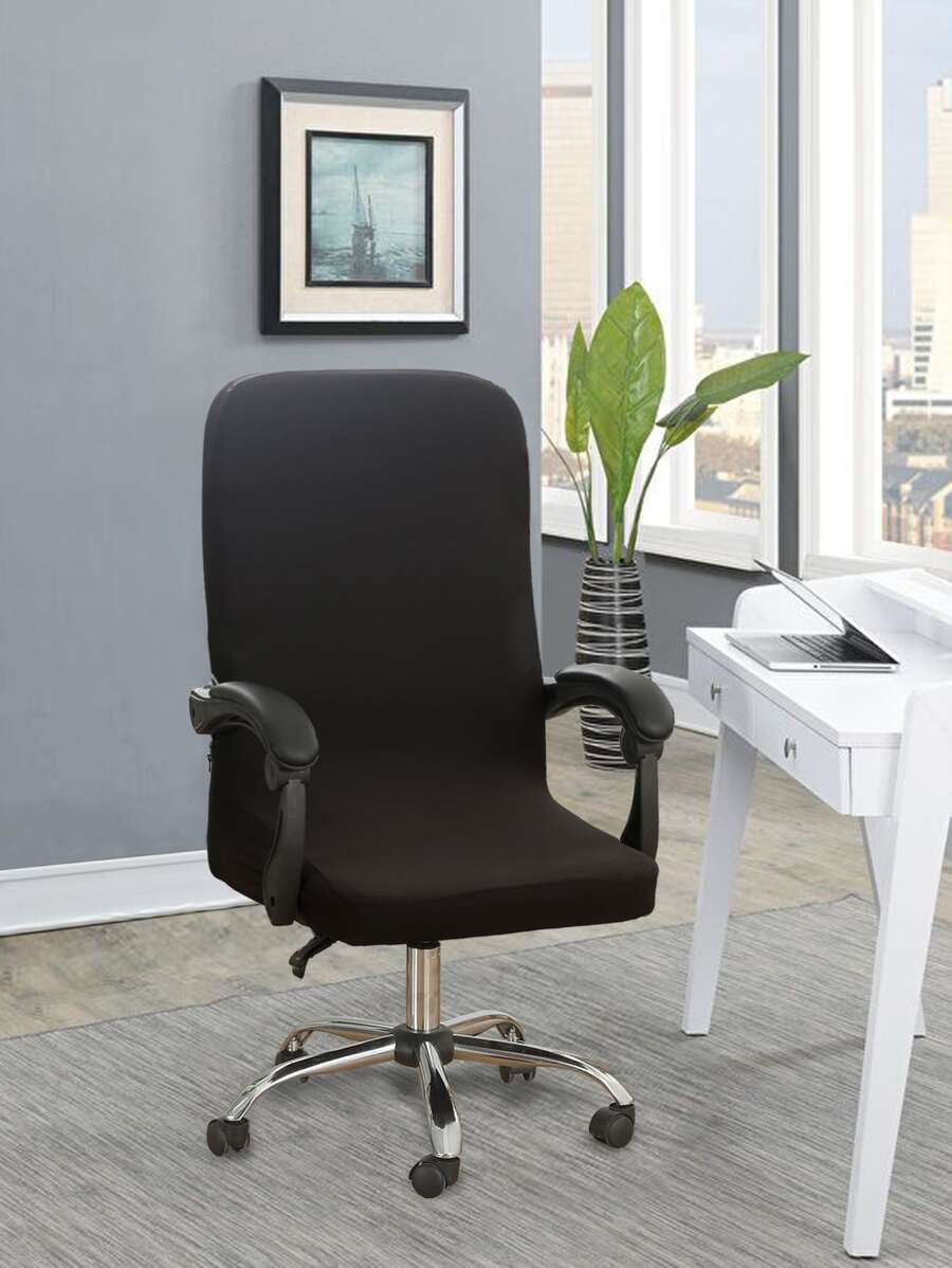 Funda Universal suave para silla de oficina, con cremallera, extraíble, lavable, Protector de silla de poliéster a prueba de polvo, 1 pieza - Negro - Ver 1