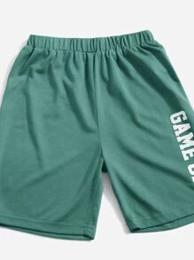 SHEIN Cậu bé Tween In Gamepad Áo thun & Đồ họa Chữ cái Quần short - màu xanh lá - Xem 4