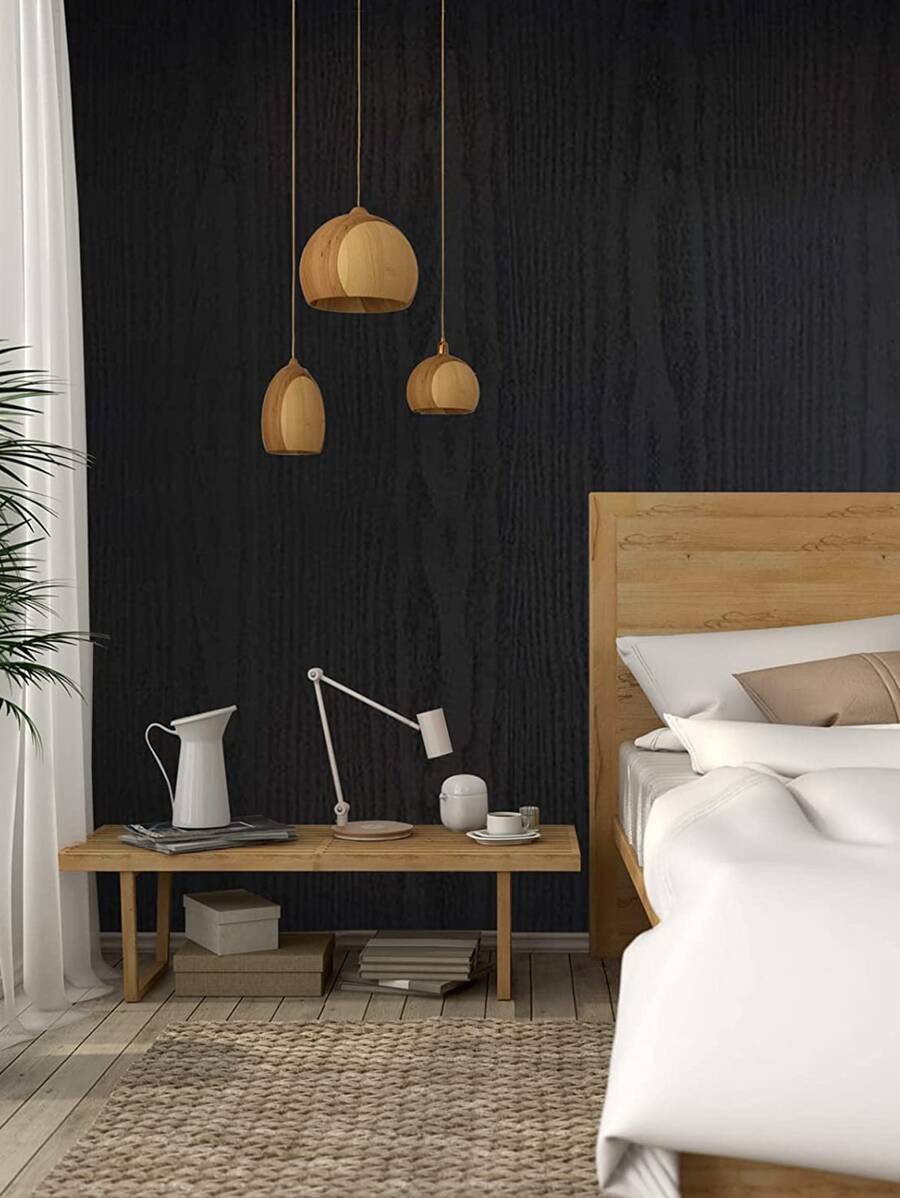 1 cuộn Giấy dán tường họa tiết gỗ, Miếng dán cải tạo, Tấm ốp tường, Giấy dán tường, Giấy dán tường, Vật dụng trang trí mùa xuân Làm mới ngôi nhà của bạn, Miếng dán trang trí Rama - màu đen - Xem 1