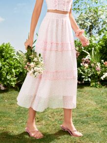 Ditsy Floral Print Ruched Frill Trim Skirt - Multicolor - View 5