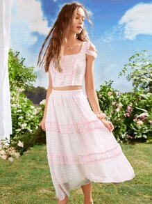 Ditsy Floral Print Ruched Frill Trim Skirt - Multicolor - View 6