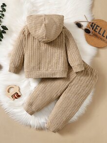 Baby Raglan Sleeve Rib-knit Hoodie & Joggers - Camel - View 2