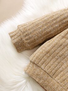 Baby Raglan Sleeve Rib-knit Hoodie & Joggers - Camel - View 4