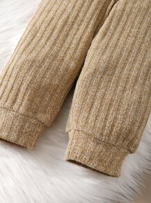 Baby Raglan Sleeve Rib-knit Hoodie & Joggers - Camel - View 5