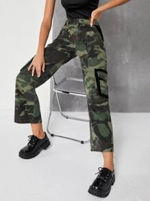 Camo Print Flap Pocket Cargo Jeans - Multicolor - View 1