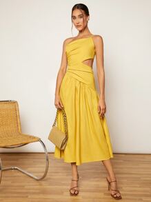 SHEIN VCAY Vestido de un hombro con abertura fruncido - Amarillo - Ver 4