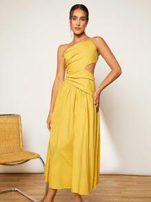 SHEIN VCAY Vestido de un hombro con abertura fruncido - Amarillo - Ver 5