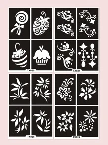4sheets Flower Print Tattoo Stencil - Black - View 1