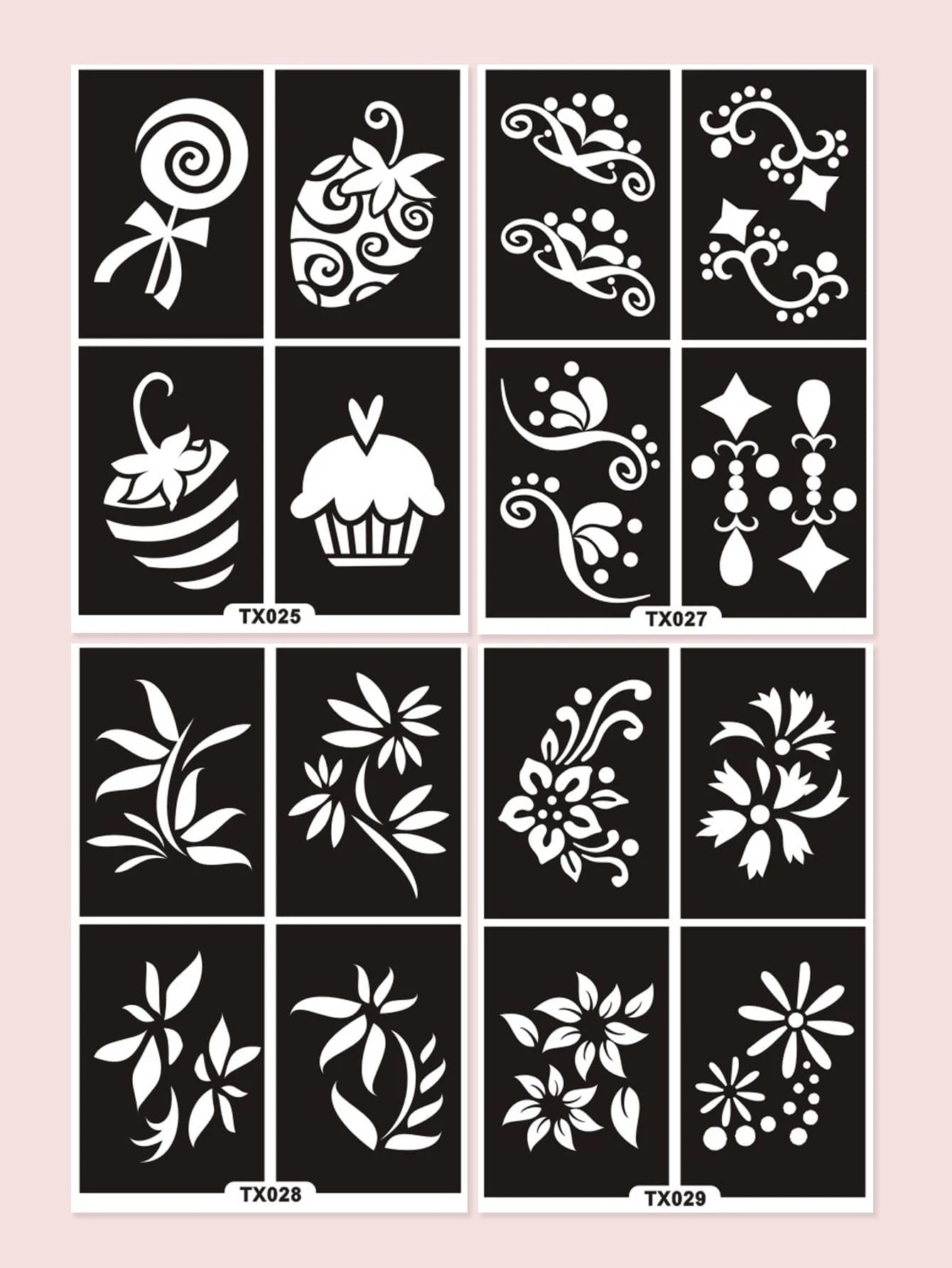 4sheets Flower Print Tattoo Stencil - Black - View 1