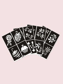 4sheets Flower Print Tattoo Stencil - Black - View 2
