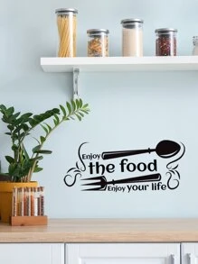 Miếng dán tường hình khẩu hiệu, miếng dán tường nghệ thuật tự dính màu đen dùng để trang trí nhà bếp, miếng dán, miếng dán tường, miếng dán vinyl dùng để trang trí nhà cửa, vật dụng trang trí mùa xuân làm mới ngôi nhà của bạn, miếng dán trang trí Rama - màu đen - Xem 5