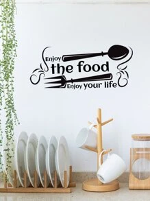 Miếng dán tường hình khẩu hiệu, miếng dán tường nghệ thuật tự dính màu đen dùng để trang trí nhà bếp, miếng dán, miếng dán tường, miếng dán vinyl dùng để trang trí nhà cửa, vật dụng trang trí mùa xuân làm mới ngôi nhà của bạn, miếng dán trang trí Rama - màu đen - Xem 6