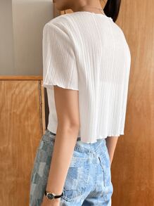 DAZY 1件打結前綁蝴蝶結萵苣邊t恤 - 白色 - 查看 2